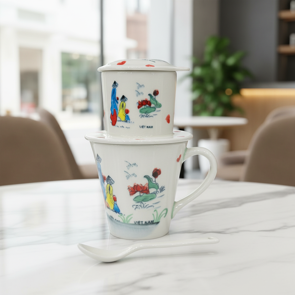 PHIN陶器製コーヒーフィルター 青いアオザイと蓮の休息 - node.