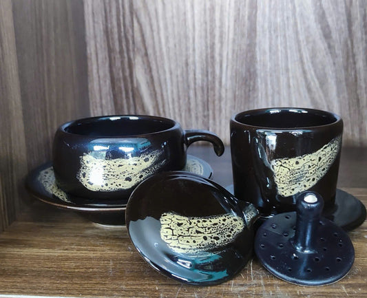 PHIN陶器製コーヒーフィルター 墨黒金彩