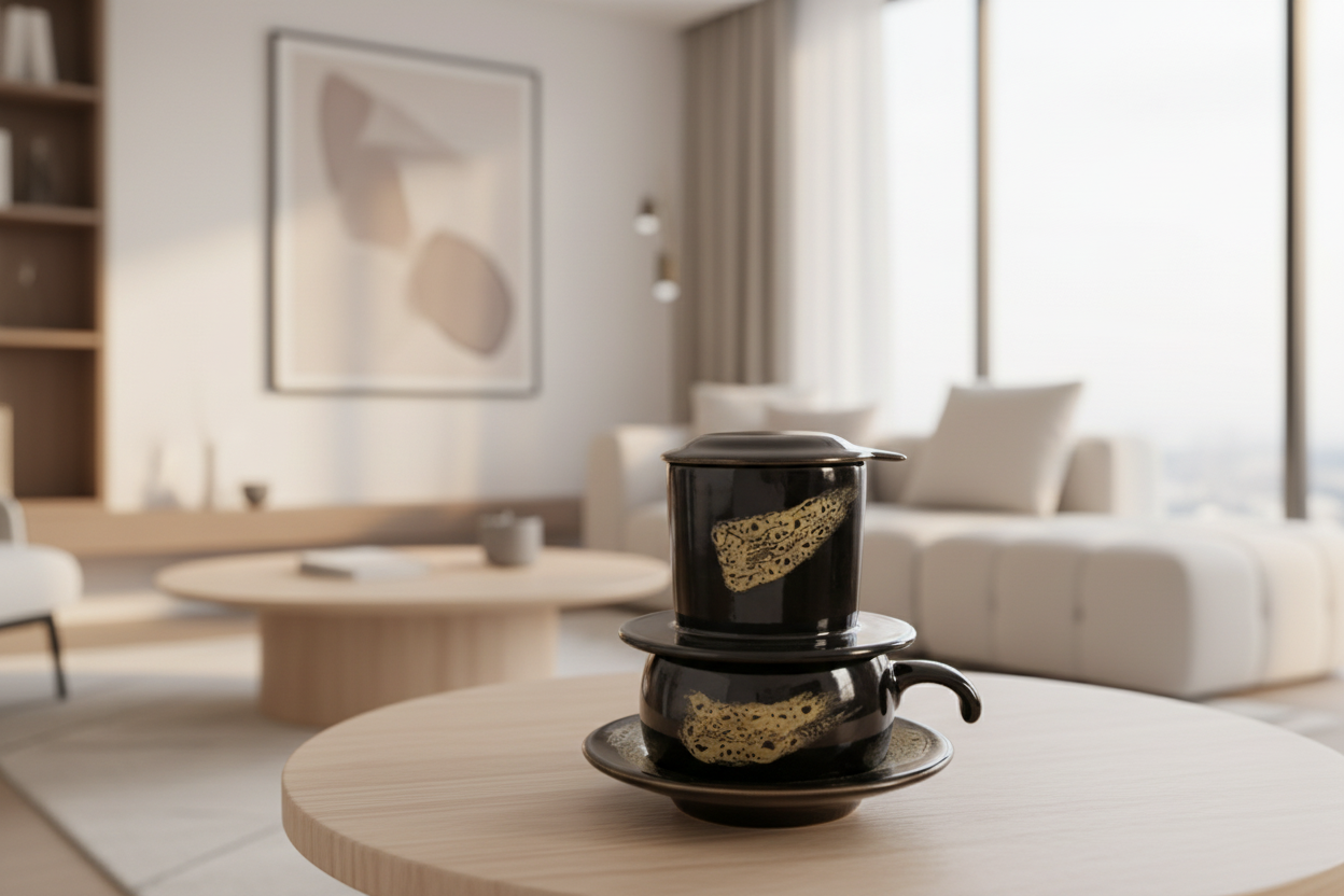 PHIN陶器製コーヒーフィルター 墨黒金彩