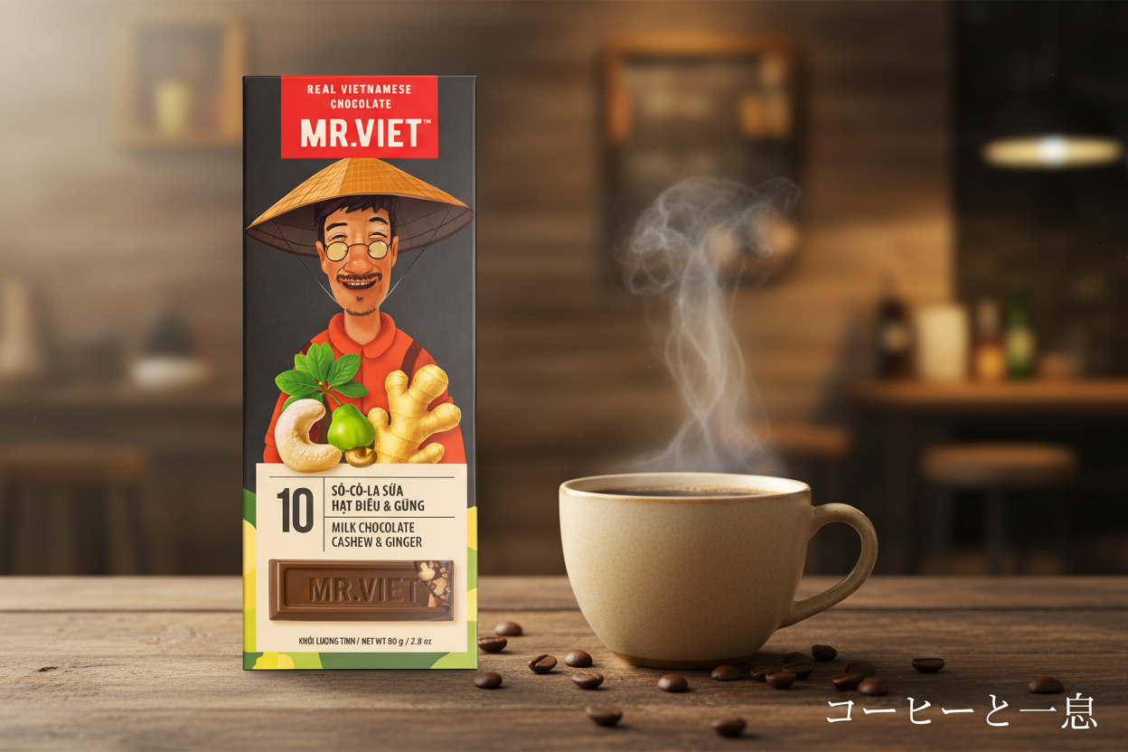 Mr.Viet MILK CHOCOLATE CASHEW & GINGER 10 (80g)