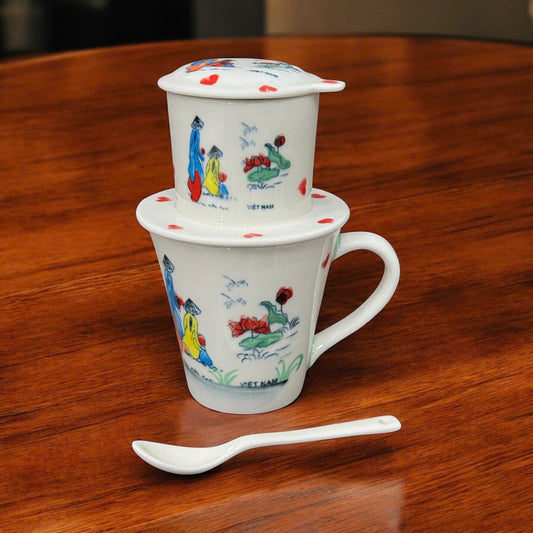 PHIN陶器製コーヒーフィルター 青いアオザイと蓮の休息 - node.
