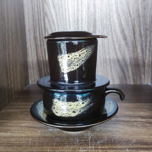 PHIN陶器製コーヒーフィルター 墨黒金彩